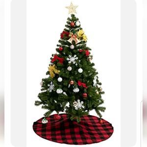 48" Buffalo Plaid Tree Skirt Red, Black, New without tags, Tie Closure